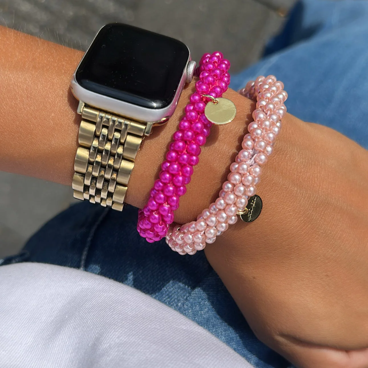 Stiekie Rose Pearl – Parel Haarelastiek & Armband - Afbeelding 4
